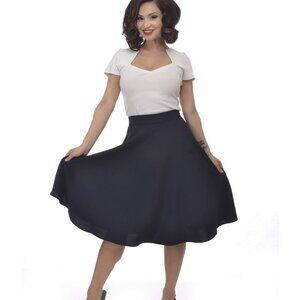 RockSteady High Waist Pin-up Office Lady Black Swing Circle Midi Skirt